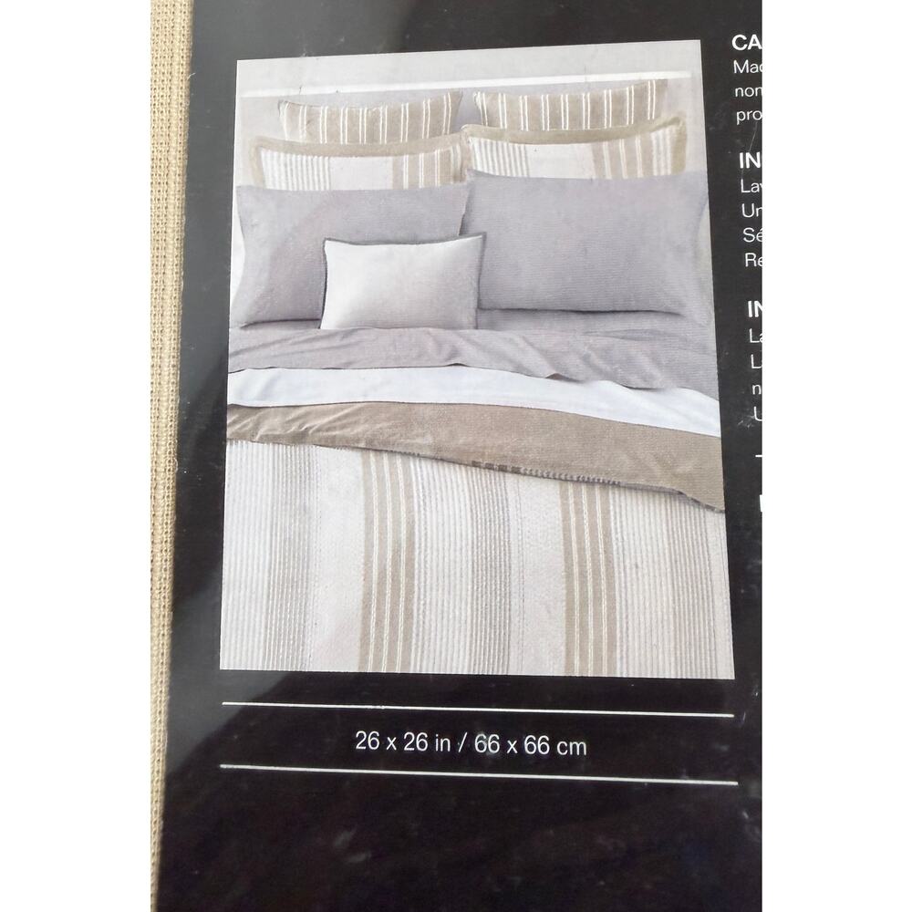 Lauren Ralph Lauren Heath European Sham 26 x 26 Tan Cream Stripe Cotton New - Picture 4 of 6